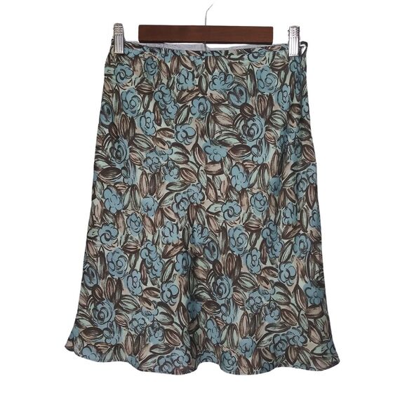 Ann Taylor Loft Blue & Brown Floral Print Tulip Skirt Sz 2 - Picture 1 of 6